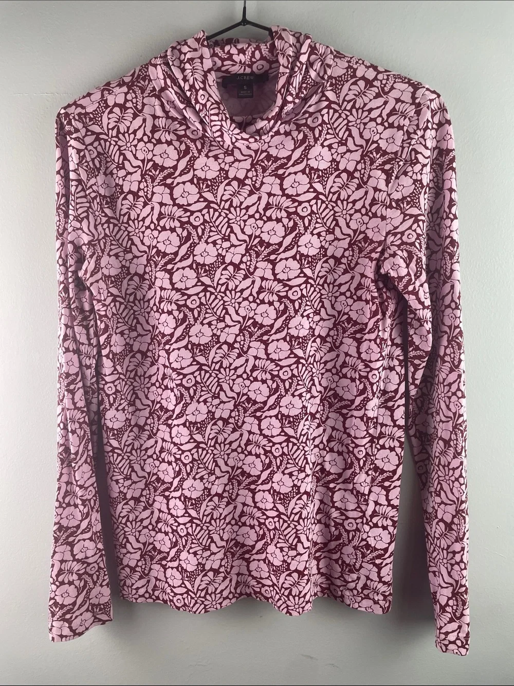 J. Crew Floral Pink and Burgundy Long Sleeve Turtleneck Size S